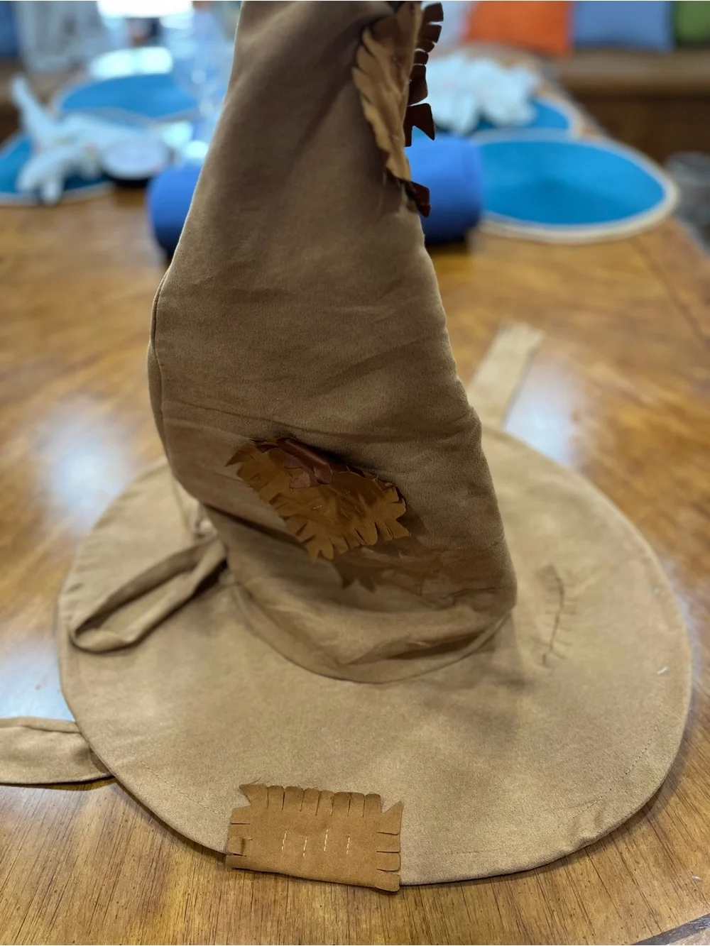 Kids Brown Scarecrow Costume Hat with Patch Details